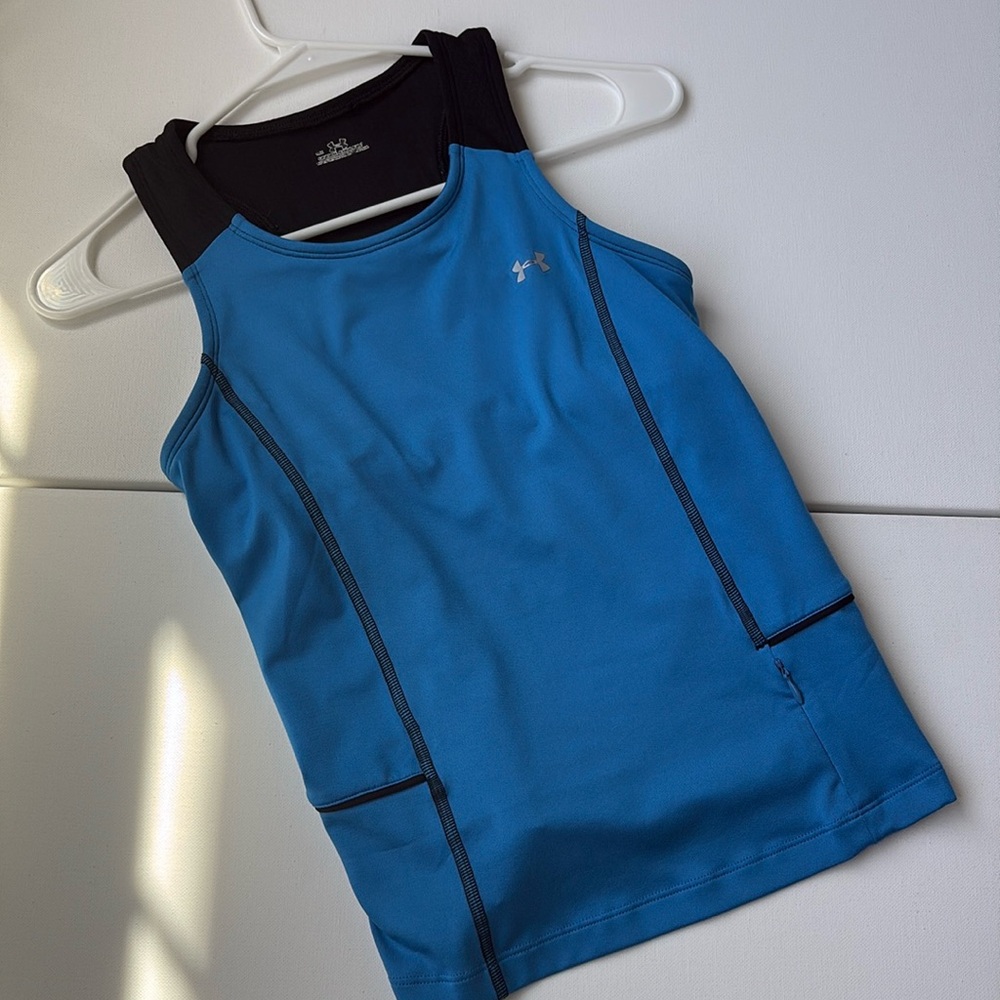 Under Armor Heat Gear Y2K  Support Tank Black and Turquoise Small